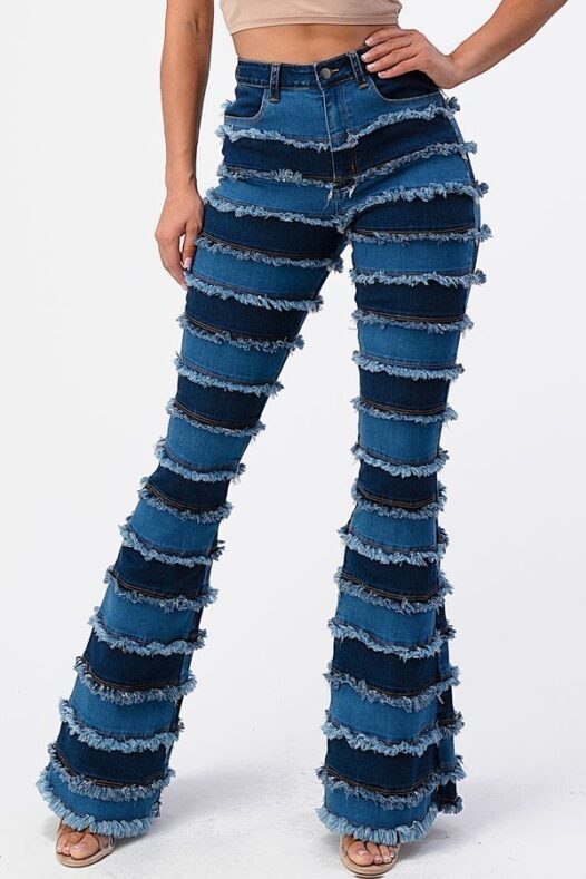 Two tone patch denim Jeans