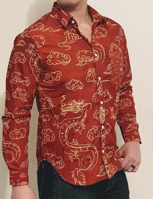 Red And Gold Dragon Long Sleeve Shirt Miiriya