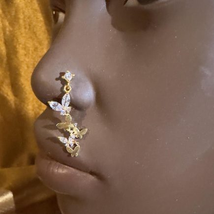 Dangle Butterfly Four Crystal Shiny Gems Nose Stud