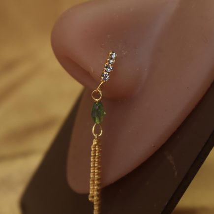 Double Ball and Double Gem Dangling Nose Hoop