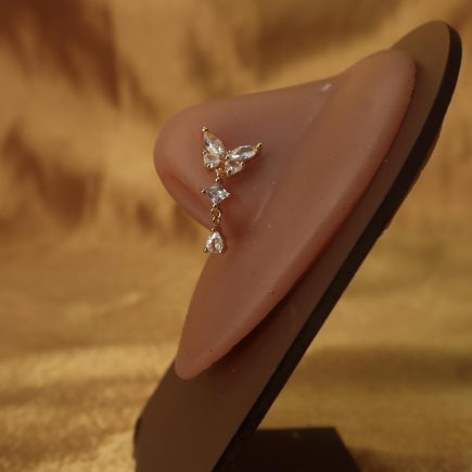 Double Gem Butterfly Dangle Nose Stud