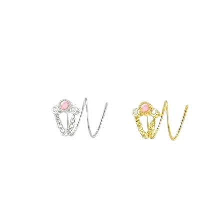 Double Nose  Hoop Effect Opal Pink Circle Chain