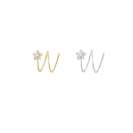 Double Nose Hoop Effect Pink Flower