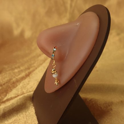 Vibrant Gemstones and White Ball Hanging Nose Hoop