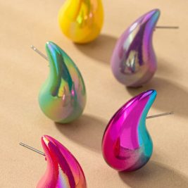hollow puffy color coating teardrop earrings