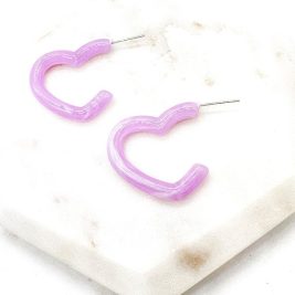 Light Pink Lilac Open Heart Acrylic Hoop Earrings