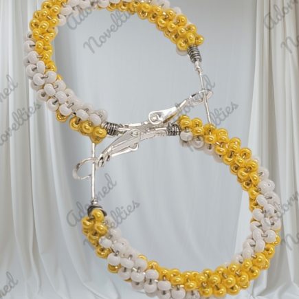 ANA826122 - Yellow and White Bead-wrapped Hoop Earrings
