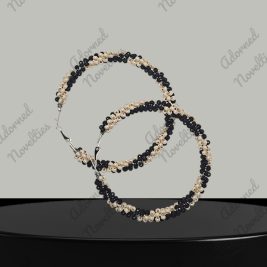 ANA826125 - Black & Cream Bead-Wrapped Earrings 60mm