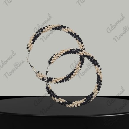 ANA826125 - Black & Cream Bead-Wrapped Earrings 60mm