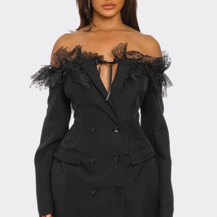 Off-Shoulder Lace Blazer Dress