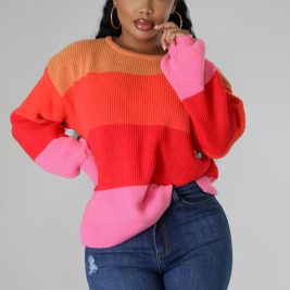 Bold Rainbow Stripe Oversized Chunky Knit Pullover