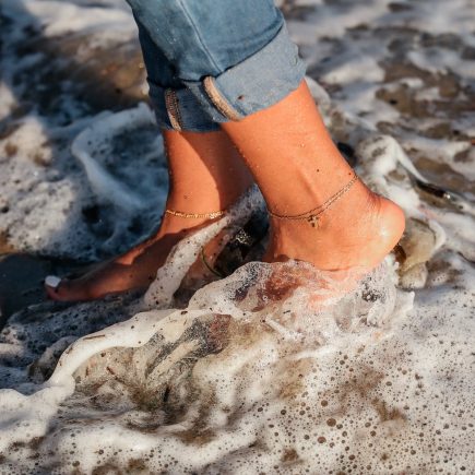 Model walking in ocean in walk in faith anklet