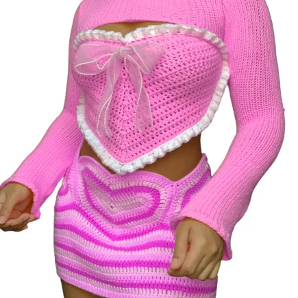 J’adore Long Sleeved Crochet Skirt Set